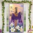 2 x He Is Risen Door Cover Religious Jesus Christian Cross Easter Egg Bunny Rabbit Photo Backdrop Happy Easter Spring Summer Party Decorations and Supplies for Home-7135''