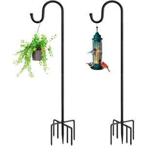 84" Shepherds Hooks for Outdoor with 7 Prongs Base, Heavy Duty Bird Feeder Pole for Hanging Lantern, Hummingbird Feeder, Shepherds Hook for Bird Feeders for Outside, 2 Packs, Black