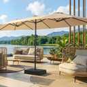 SUPERJARE 15FT Outdoor Patio Umbrella with Base Included, Double Sided Pool Umbrellas with Fade Resistant Canopy, Extra-Large Table Umbrella for Deck, Market, Backyard, Beige