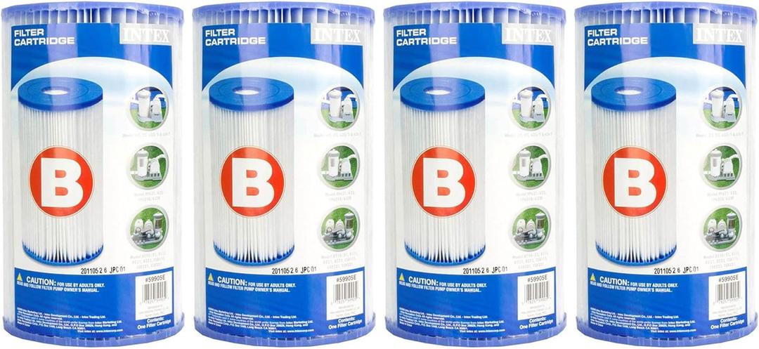 Intex 29005E Type B Pool Filter Cartridge Filter Pumps Easy-to-Clean Dacron Paper Efficient Filtration, 4 Pack