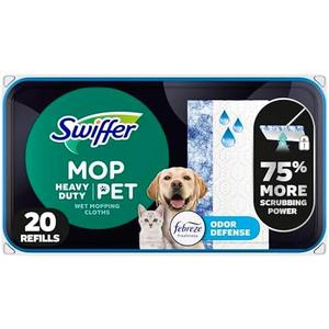 Swiffer Heavy Duty Mop Wet Multi-Surface Cloth Refills for Floor Mopping and Cleaning, Pet with Febreze Odor Defense, 20 count