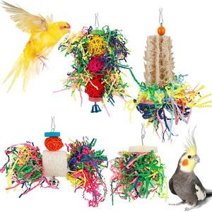 Foraging Toys Parakeet Chewing Hanging Toy Shredded Paper Bird Cage Accessories for Conure Cockatiel Budgies Lovebird Parrotlet (Without Rope Perch)