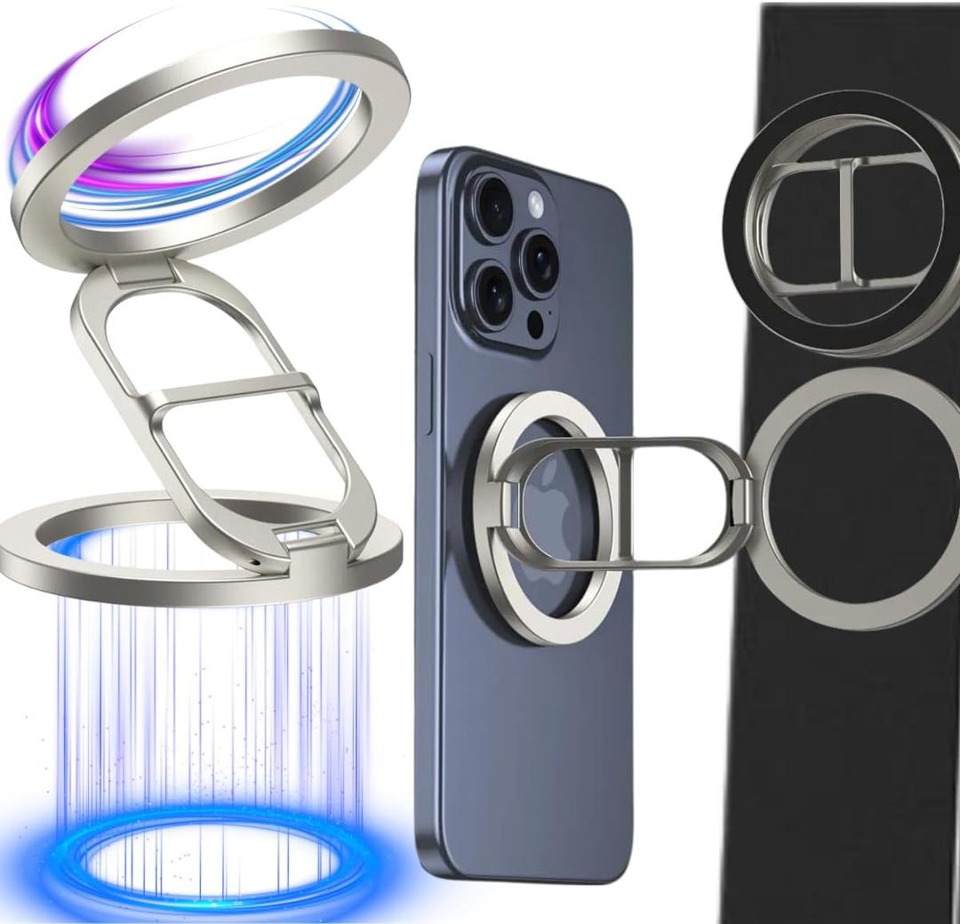 Gym Magnetic Phone Holder - Silver, Dual Magnet, 360° Rotation, Attach to Metal Surfaces, Compatible with iPhone 16/15/14/13/12, Samsung, MagSafe Case & All Smartphones, Portable Phone Mount
