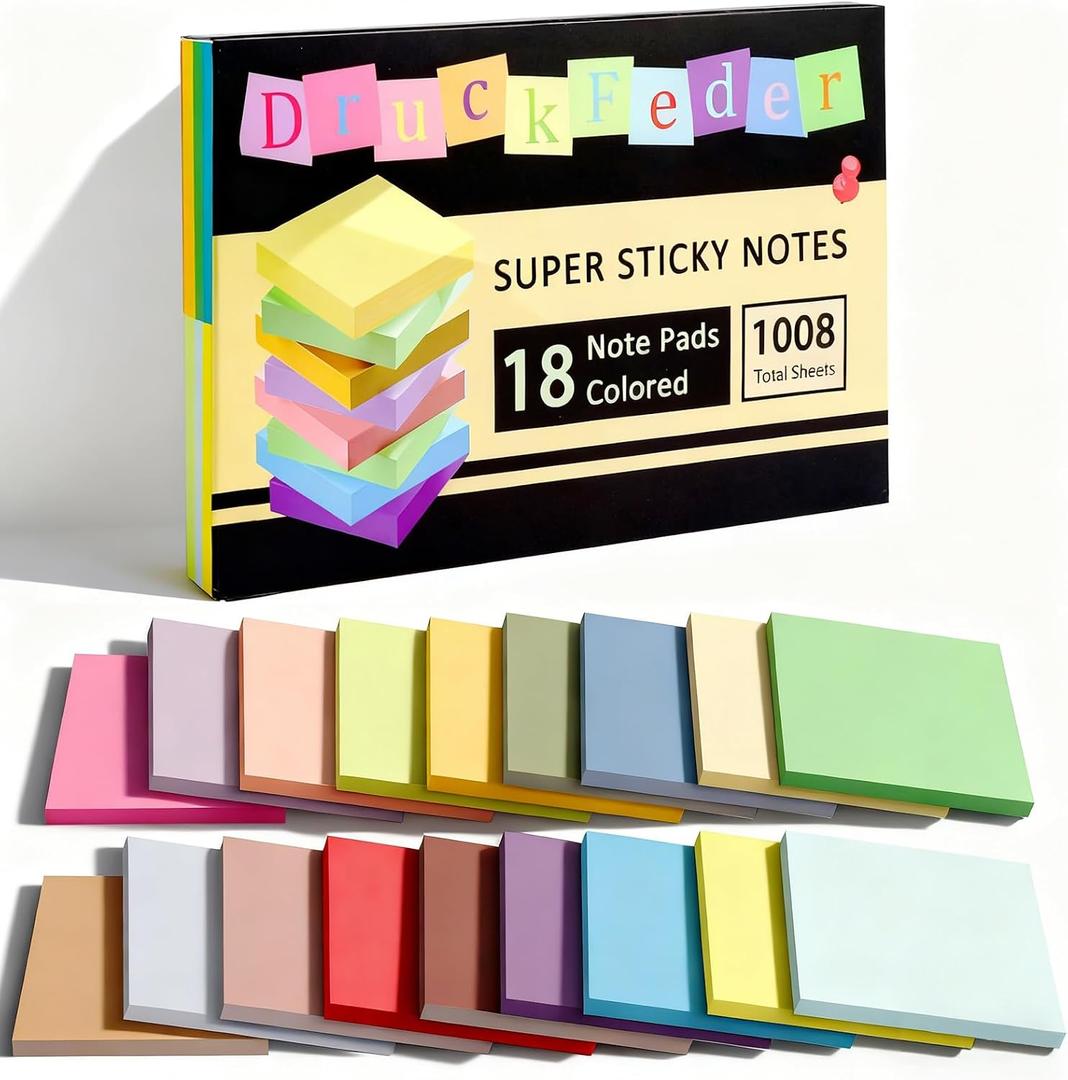 2 x (18 Pads) Sticky Notes 3x3 inch, Self-Stick Note Pads, 18 Colorful Sticky Notes for School Supplies or Office Supplies