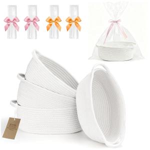 4PCS Woven Baskets Organizing Cotton Rope Decorative Baskets for Home Bedroom Bathroom Laundry Storage Pet Baby Toy Containers Soft Empty Basket with Cellophane Wrap Set(12" x 8" x 5")