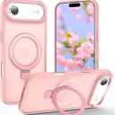 Magnetic for iPhone Air Case with Ring Stand, [10 FT Drop Protection] [Velvety Touch] Slim Translucent Matte Back Shockproof Phone Case for iPhone 17 Air 6.5'', Pink