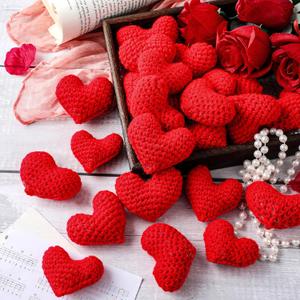 Briwooody 24 Pcs Valentine's Day Ornaments Knitted Crochet Heart Ornaments Handmade Tree Decoration Heart Bauble Fillers Valentine Gift Ideal for Christmas Tree Party Home Decor(Red)