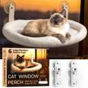 Cat Window Perch – Strong 6 Suction Cup Foldable Cat Hammock Bed for Large Cats and Kittens that Holds up to 50 lbs with Washable Reversible Cover, Sturdy Metal Frame for Window (White)