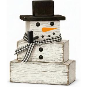 Geelin 4 Pcs Snowman Decor Winter Table Decorations Christmas Tiered Tray Decor Winter Centerpiece Decorations Indoor Rustic Wooden Snowman Block Sign Gift for Home Table Kitchen Shelf