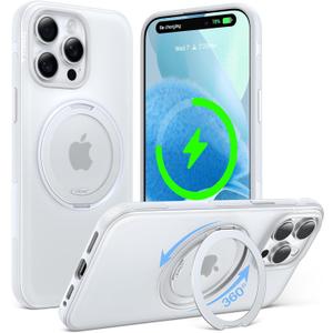 TORRAS Ostand Fitness 360 Rotating Magnetic Stand for iPhone 15 Pro Max Case, [Compatible with MagSafe] [Military-Grade Protection][Enhanced Grip] Slim Case for iPhone 15 Pro Max, Glacier White 6.7"