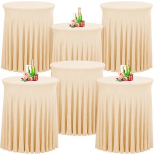 Babenest 32"x 43" Round Cocktail Table Skirt, 6 Pack Spandex Stretch Round Tablecloths Natural Wavy Drapes, Fitted High Top Bar Cocktail Table Covers for Wedding Party Birthday Banquet (Champagne) Babenest 32"x 43" Round Cocktail Table Skirt, 6 Pack Spandex Stretch Round Tablecloths Natural Wavy Drapes, Fitted High Top Bar Cocktail Table Covers for Wedding Party Birthday Banquet (Champagne)