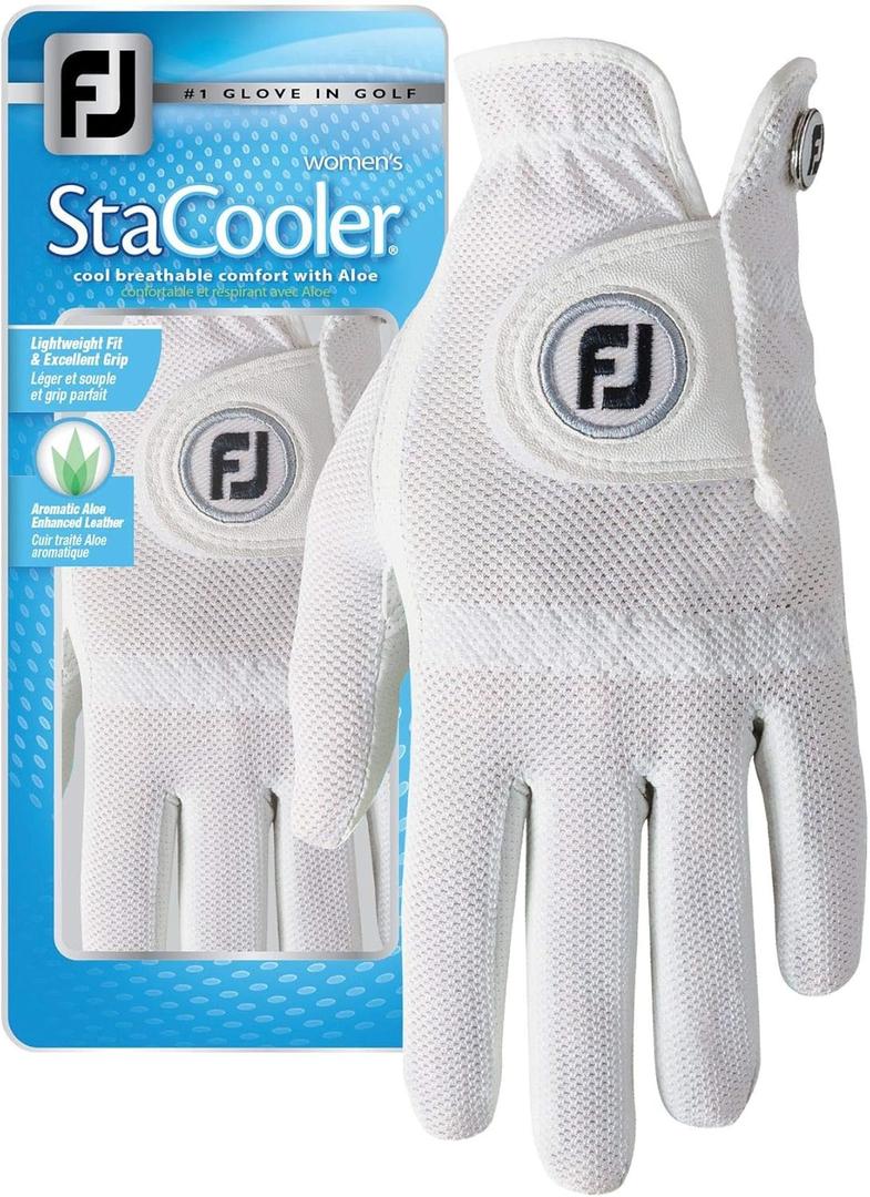 FootJoy Women's StaCooler Golf Glove, Pearl Small, Worn on Right Hand (White, S)