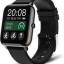 Popglory Smart Watch, 1.69'' Fitness Watch Women Men with Heart Rate, Blood Pressure, Blood Oxygen & Sleep Monitor, 110 Sports Modes Fitness Tracker, Waterproof Pedometer Compatible Android iPhone Black