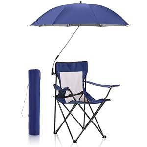 Yuntau 2 Pcs Portable Camping Beach Chair with Adjustable Umbrella and Backpack Foldable Sand Chairs with Mesh Back for Adult Lawn Outdoors Fishing Hiking Travel Picnic Supply