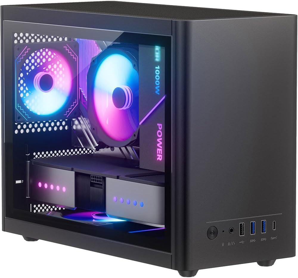 Micro ATX Case with Fans, 2PCS 90mm RGB Fans Pre-Installed,14.6L 0.8mm Thickness SPCC MATX PC Case Mini ITX PC Case with Type C USB3.0, Supports 135mm CPU Cooler, 310mm GPU and Standard ATX PSU Black