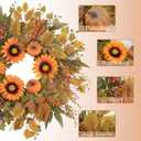 Fall Wreaths for Front Door 24 Inch Thanksgiving Autumn Wreath with Artificial Pumpkin Eucalyptus Sunflower Leaves Harvest Halloween Decorations Porch Farmhouse Outdoor Indoor Home Hanging Decor (Orange)