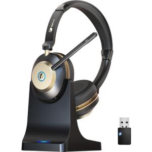 Earbay 5.3 Bluetooth Headset, Wireless Headset with Noise Canceling Mic & USB Dongle, 50Hrs Wireless Headphones with Mic Mute & Charge Dock, for Calls, Perfect for PC, Laptop, Phone, Teams and Zoom