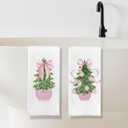 Chinoiserie Pink Bow Christmas Kitchen Towels, Christmas Bauble Tree Dish Tea Towels, Grandmillennial Xmas Decorative Hand Towel for Kitchen Bathroom, 16x24 Inch Set of 2