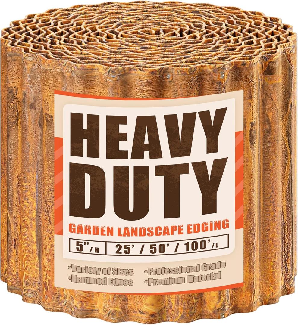 AHEONLAR Corrugated Metal Garden Edging, 5''25Ft Steel Landscape Edging Border, Flower Bed Edging Borders, Metal Lawn Edging for Landscaping, Garden, Pathway, Lawn, Flower Bed, Garden Fence (Rusty) AHEONLAR Corrugated Metal Garden Edging, 5''25Ft Steel Landscape Edging Border, Flower Bed Edging Borders, Metal Lawn Edging for Landscaping, Garden, Pathway, Lawn, Flower Bed, Garden Fence (Rusty)