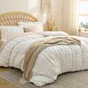 Bedsure Boho Duvet Cover King - Tufted Boho Bedding, Farmhouse-Style Distressed Vintage Embroidery Bedding for All Seasons, 3 Pieces, 1 Soft Jacquard King Comforter Cover and 2 Pillow Shams