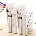 Acrylic Magazine Holder, 4 PCS File Magazine & Book Storage Rack for Office Desk, Clear Book Organizer with 3pcs Silicone Automatic Bookmarks (4)