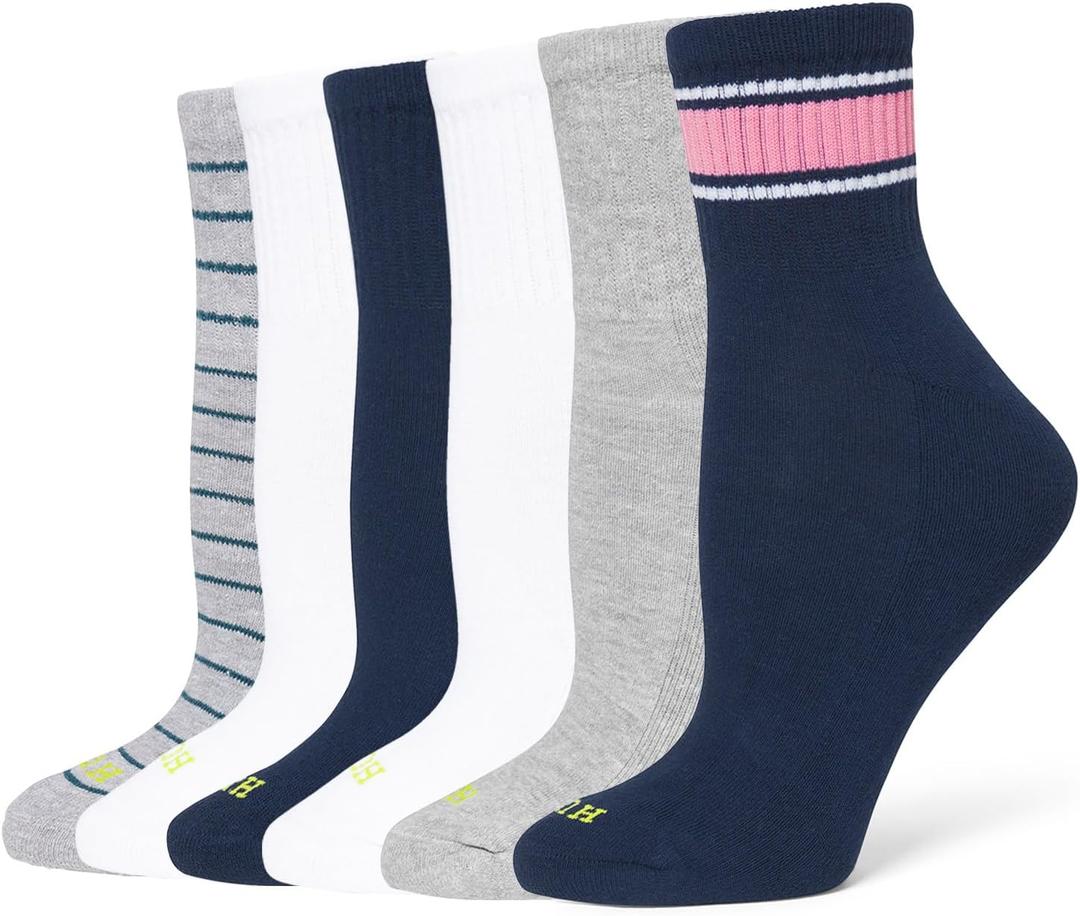 HUE Women's Mini Crew Sock, Navy Stripe-6 Pair Pack, One Size