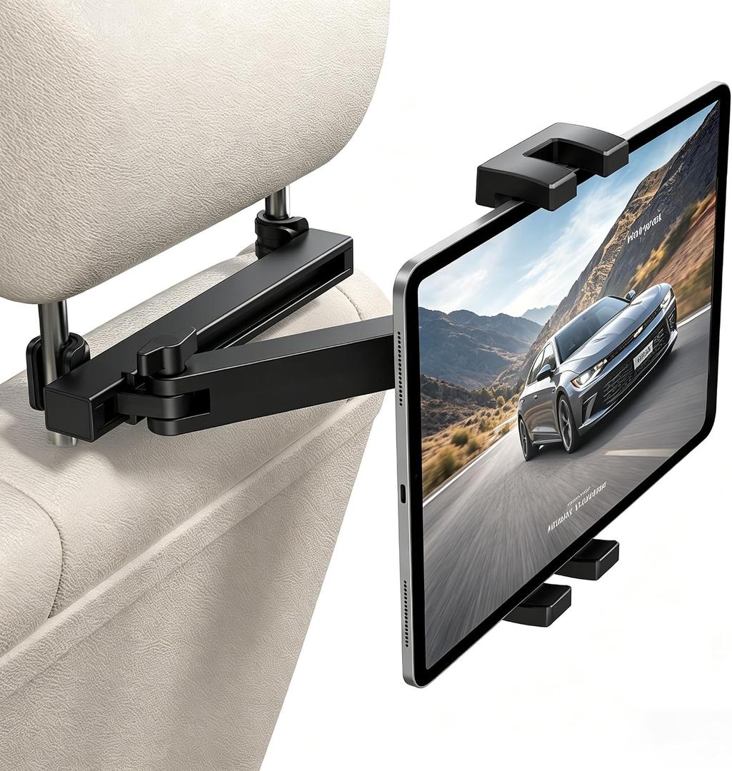 bokilino Tablet Holder for Car Headrest, [3 in 1 Adjustable Extension Arm] iPad Car Mount for Back Seat, Road Trip Essentials for Kids, for 4.7-12.9" Like iPad Pro, Air, Mini, Galaxy, Fire HD Tablet
