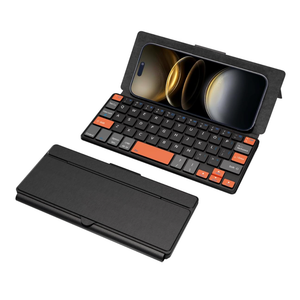 Doohoeek Universal Bluetooth Mini Keyboard, Wireless Compact Keyboard with Orange Navigation Keys & AnyAngle Stand for Android/iOS/Windows, DualDevice Keypad for Phones/Galaxy Z Fold/iPad mini