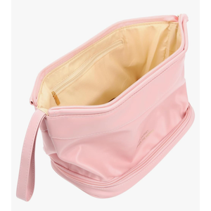 Leather Makeup Bag for Women Double Travel Toiletry Organizer Portable Zipper Pouch for Cosmetics and Sundries for Daily Use and Travel