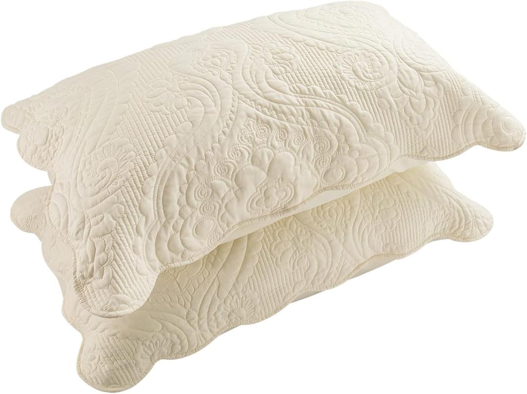 BOSOWOS Quilted Pillow Shams Set of 2, Decorative Microfiber Standard Size Bed Pillow Shams, Soft Breathable Pillow Covers with Envelope Closure (Light Yellow, 20 x 26 Inch) (26" x 20" (Pack of 2))