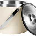 4L Beige-white Double Wall Insulated Stainless Steel Ice Bucket with Scoop for Cocktail Bar,Metal Ice Bucket for Freezer with Lid for Parties. Ice Container to Keep Ice Colder, Bar Cart Accessories
