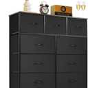 9-Drawer Dresser for Bedroom, Anti-Tip Tall Storage Organizer Chest of Drawers with Wooden Top and Metal Frame Fabric Bins for Closet, Living Room, Hallway, Entryway, Black, 11.8"D x 39.4"W x 40"H