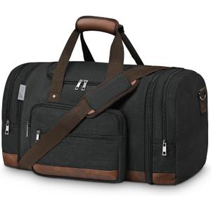 Wohlbege Duffle Bag for Travel,Overnight Weekend Gym Carry On Luggage Bag, 50L Canvas Travel Duffel Bag for Men Women, Expandable Spacious Travel Duffel Bag, Black