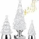 3 Pcs Light up Musical Christmas Tree Snow Globes 14", 8", 5" Glass Glitter Snow Globe with USB Lined/Battery Operated Singing Crystal Christmas Tree for Tabletop Xmas Party Decoration Gift(Silver)
