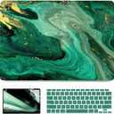 B BELK Compatible with MacBook Air 13 inch Case 2021 2020 2019 2018 M1 A2337 A2179 A1932 Touch ID, Plastic Hard Shell+2 Keyboard Cover+Screen Protector for MacBook Air 13.3 inch Case, Green Marble
