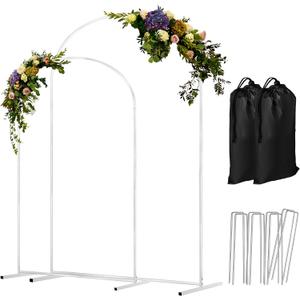 Wedding Arch Backdrop Stand Set of 2 Metal Balloon Arch Stand 7.2FT & 6.6FT Backdrop Frame for Birthday Party Wedding Ceremony Bridal Baby Shower Event Decor, White
