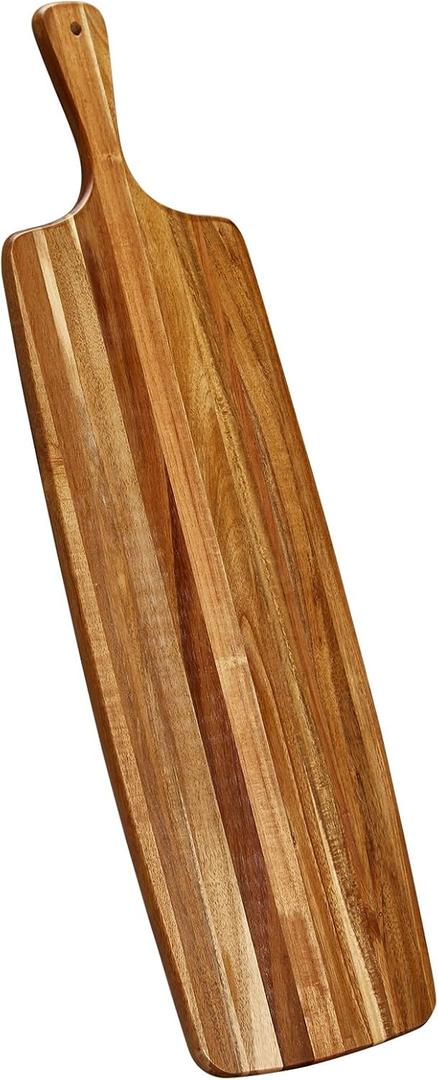 Acacia Wood Cutting Board and Large Charcuterie Board with Handle - Long Serving Board for Veggies, Bread, Cheese Board, Appetizers, and Picnic Celebrations, 24x7 Inch