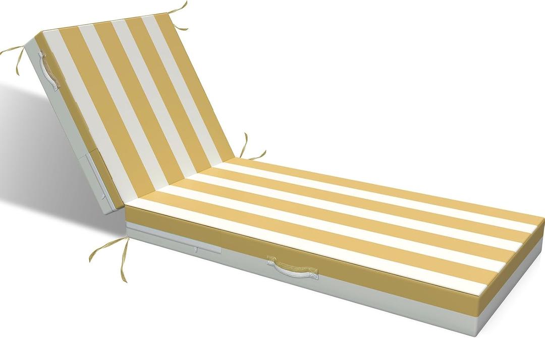 L'AGRATY Outdoor Lounge Chaise Cushion: 72x21x3 Inch Waterproof Lounge Chair Cushion for Outdoor Furniture with Fade Resistant Removable Cover - Patio Cushions for Pool Lawn Deck (Khaki White 1Pack)