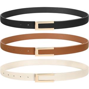 SUOSDEY 3 Pack Skinny Leather Belts for Women Jeans Belt for Dress with Alloy Buckle (Suitable for Waist Size 27-32", 1-Black+Brown+Beige)