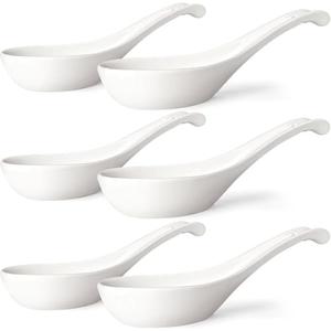 Wareland Asian Soup Spoons Set of 6, Ceramic Chinese Soup Spoons 7 Inch Japanese Spoon for Ramen Pho Dumpling Miso Wonton Noodles | Long Handle Flat Bottom Deep Oval Hook Design | White Wareland Asian Soup Spoons Set of 6, Ceramic Chinese Soup Spoons 7 Inch Japanese Spoon for Ramen Pho Dumpling Miso Wonton Noodles | Long Handle Flat Bottom Deep Oval Hook Design | White