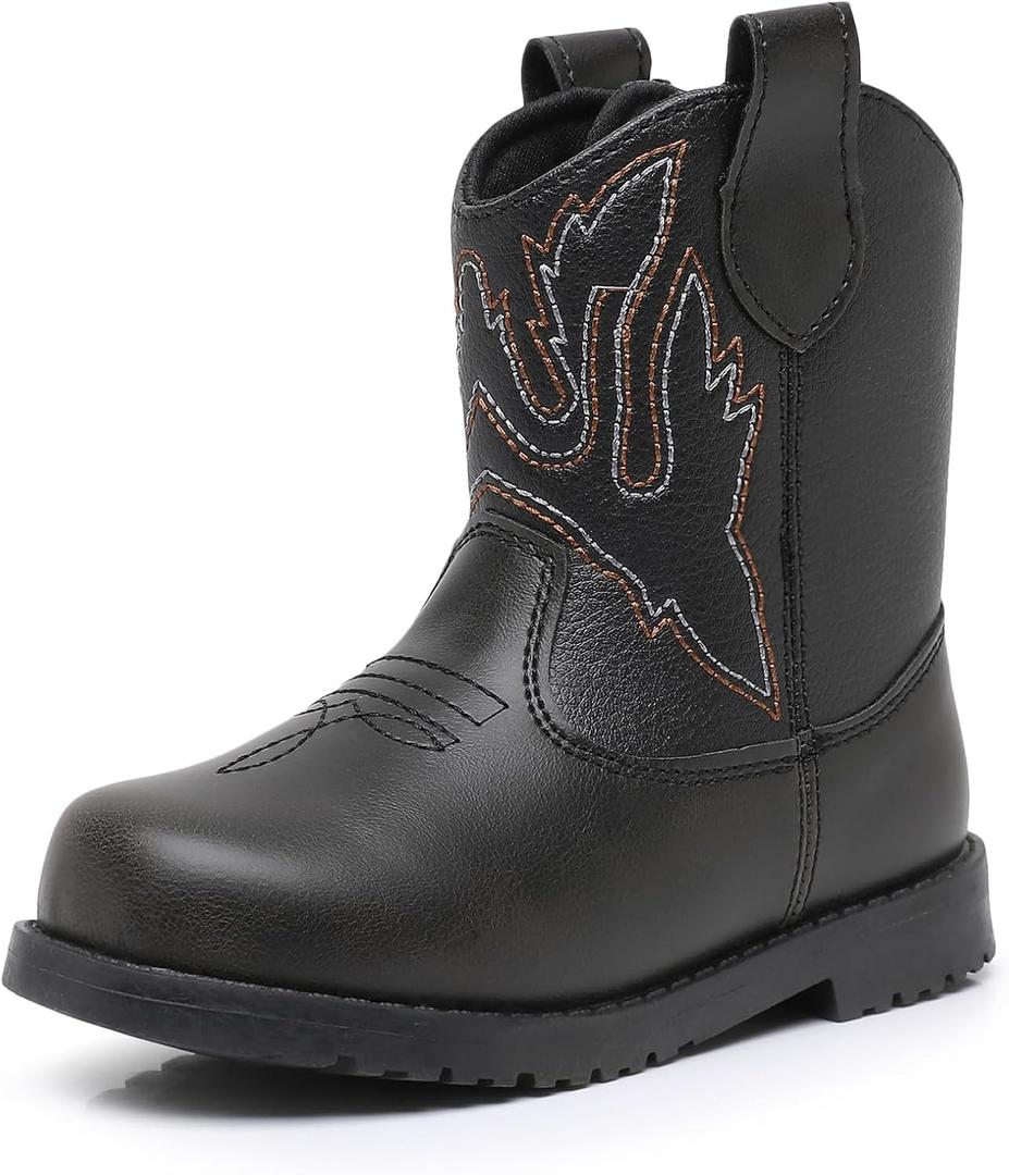 Blikcon Toddler Cowboy Boots for Boys Girls Baby Infant Cowgirl Boots Round Toe All Seasons, (Infant/Toddler) (Black), 6 Toddler