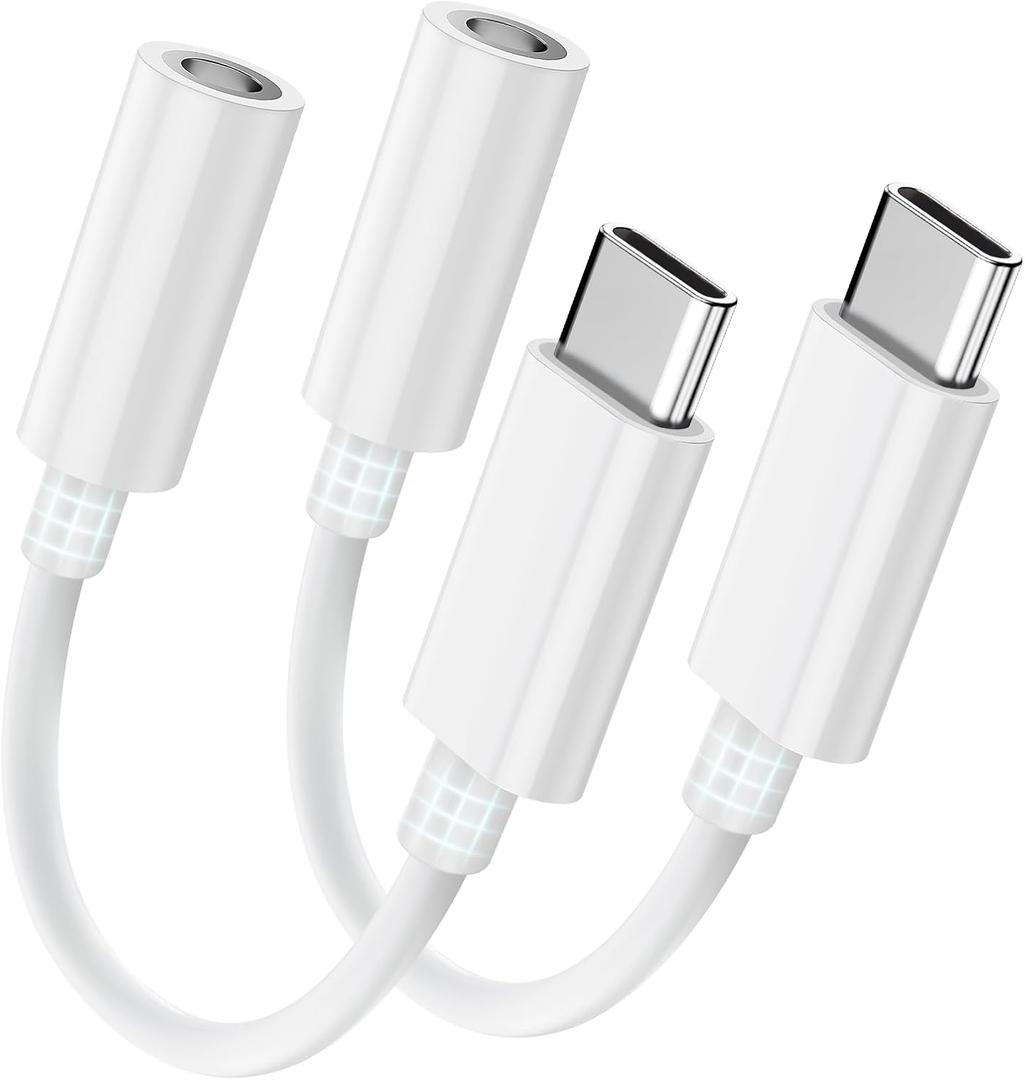 Seulliya USB C to 3.5mm Headphone Jack Adapter for iPhone 17/16/15 Pro/Max, Hi-Res Audio DAC Dongle, 3.5mm Aux Cord Converter for Samsung Galaxy, iPad, Car, USB-C Devices 2Pack