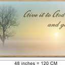 Lasdel Natural Extra Framed Wall Art of Misty Sunset & Tree Plant Picture For Bedroom Home Above Bed,Large White Country Wood Sign For Bathroom,Give It To God & Go to Sleep Artwork Decor,23x46, 48"L x 24"W