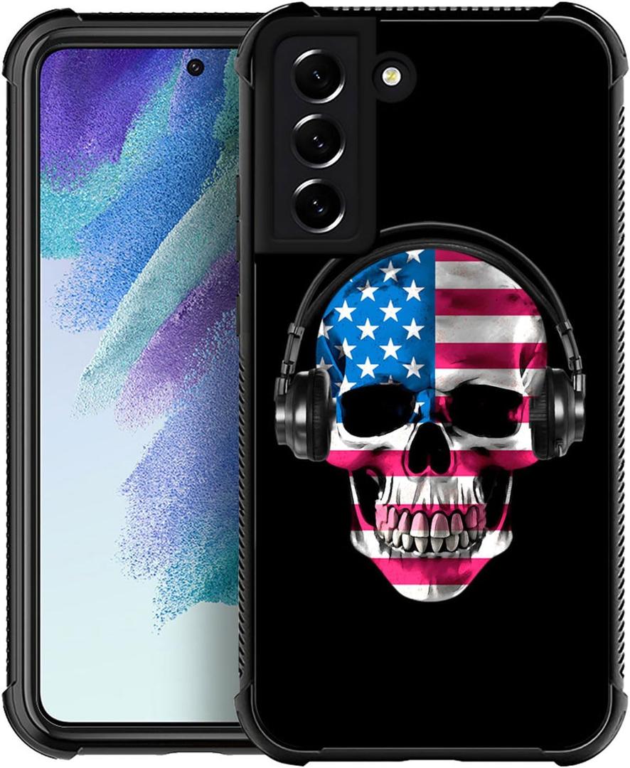 CARLOCA Compatible with Samsung S22 Case,American DJ Skull Samsung Galaxy S22 Cases Graphic Design Shockproof Anti-Scratch Drop Protection Case