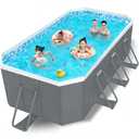 Foldable Pool, 118 Large Kiddie Pool, Non-Inflatable Kids' and Adults' Outdoor Swimming Pool, Hard Plastic Shell Portable Pool, Kid Pool for Backyard (Grey, X-Large)