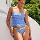 seamoly Womens Cute Tankini Set Gingham Two Piece Swimsuits with Bow Back Tie Side Bottom (Blue, XS)