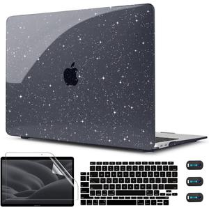 CISSOOK Sparkly Black Star Case for MacBook Air 13 Inch A2337 M1 A2179 A1932 2021-2018 Release, Plastic Glitter Bling Hard Shell Case with Keyboard Cover for MacBook Air M1 2021 with Touch ID