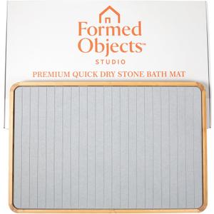 Stone Bath Mat with Bamboo Trim - Quick-Dry Diatomaceous Earth Shower Mat | Super Absorbent, Non-Slip, Minimalist Bathroom Floor Mat for Spa Style Dcor, Bathroom, Kitchen, Entryway - Stone Grey