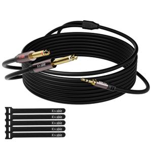 Kxable 1/8 to Dual 1/4 Stereo Cable 50 Feet, 3.5mm TRS to 2 x 6.35mm TS Mono Y Splitter Audio Cord Adapter, Oxygen-Free Copper, OD:5.0MM, for PC, Mixer, Speaker, Home Stereo System with 5 Cable Ties
