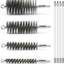 50 in Pipe Cleaning Brush Set with Stainless Steel Bristles, Wire Brush with 4 Flexible Rods, Stainless Steel Pipe Brush 4pcs for Auto Parts, Bottles, Tubes. (3/5, 1, 1 3/5, 2 in Brush Heads)